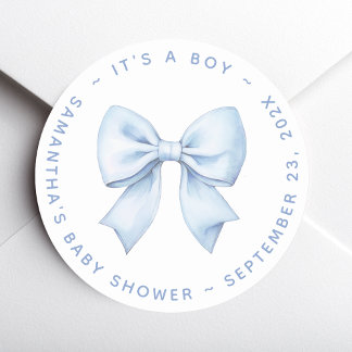 Det är en pojke Blå Bow Baby Shower Runt Klistermärke