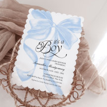 Det är en pojke Blå Coquette Bow Baby-inbjudan