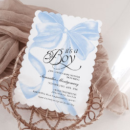 Det är en pojke Blå Coquette Bow Baby-inbjudan Inbjudningar