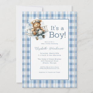 Det är en pojke Blå flygplan Baby Shower Inbjudan