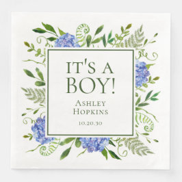 Det är en pojke Blå Hortensia Pojke Bebis Shower Pappersservett
