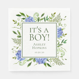 Det är en pojke Blå Hortensia Pojke Bebis Shower Pappersservett