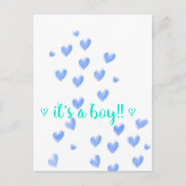DET ÄR EN POJKE - Blå & Teel vattenfärg hjärtan de Meddelande Vykort