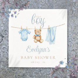 Det är en pojke Blå tvättlinje Baby Shower Pappersservett