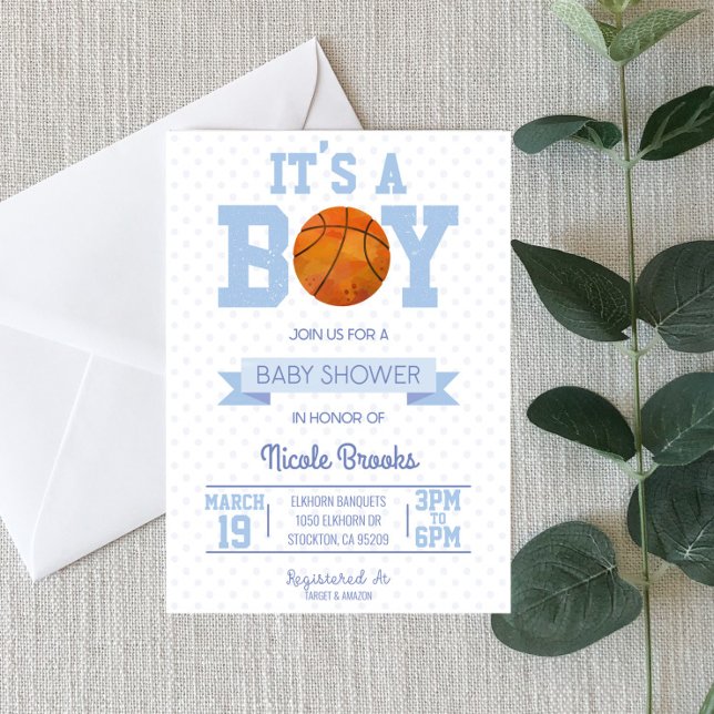Det är en pojke! Blått Basketball Baby Shower-inbj Inbjudningar (Skapare uppladdad)