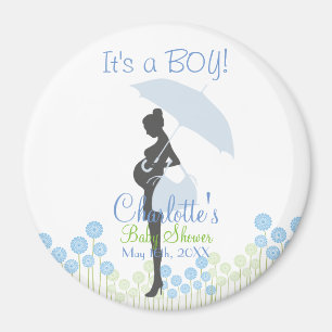 Det är en POJKE! BlåttSilhouettebaby shower Magnet