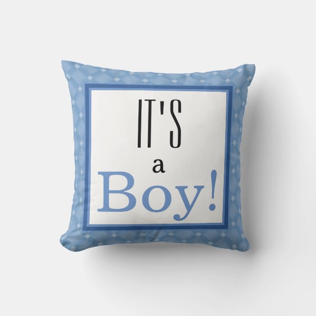 Det är en pojke! Blue Baby Shower Keepsaki Pillow Kudde (Framsida)