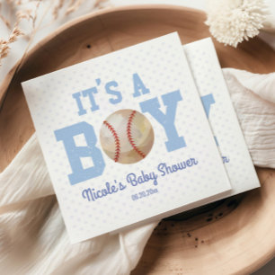 Det är en pojke! Blue Baseball Baby Shower Pappersservett