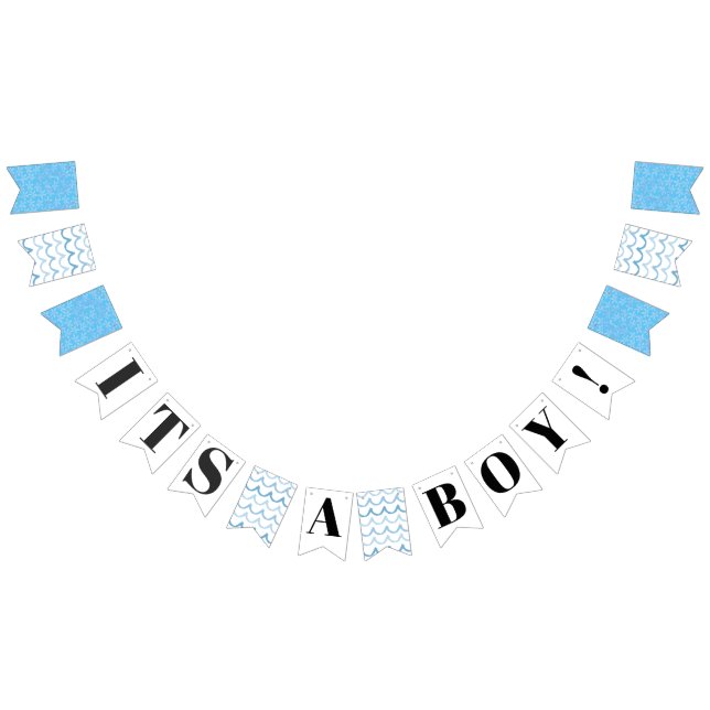 Det är en pojke! Blue Black Baby Shower Bunting Fl Vimplar (Alla)