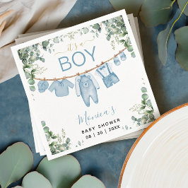 Det är en pojke Blue Boho Clothes Greenery Baby Sh Pappersservett