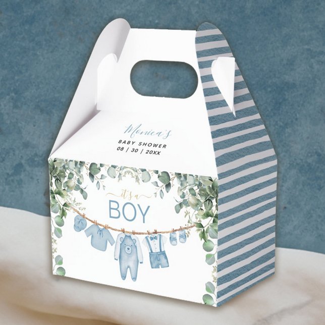 Det är en pojke Blue Boho Clothes Greenery Baby Sh Presentaskar (It’s a Boy Blue Boho Clothes Greenery Baby Shower Favor Box)