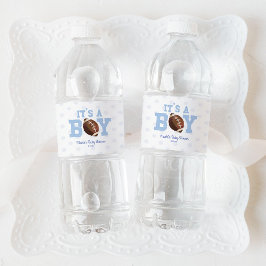 Det är en pojke! Blue Football Baby Shower Vattenflaskor Etikett