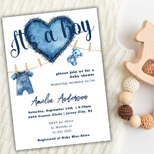 Det är en pojke Blue Jeans Baby Shower Inbjudningar