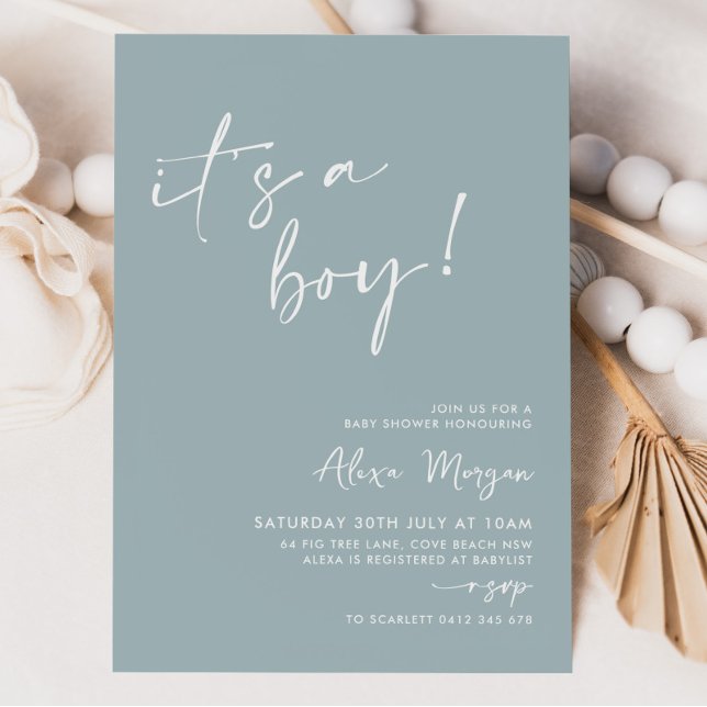 Det är en pojke! Blue Minimum Baby Shower Inbjudningar (It's a boy! | Blue Baby Shower Invitation)
