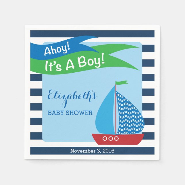 Det är en pojke, Blue Nautical Baby Shower Pappersservett (Framsidan)