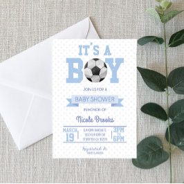 Det är en pojke! Blue Soccer Ball Baby Shower Inbjudningar