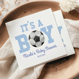 Det är en pojke! Blue Soccer Ball Baby Shower Pappersservett