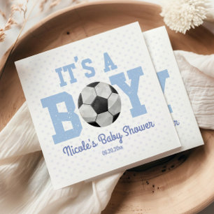 Det är en pojke! Blue Soccer Ball Baby Shower Pappersservett