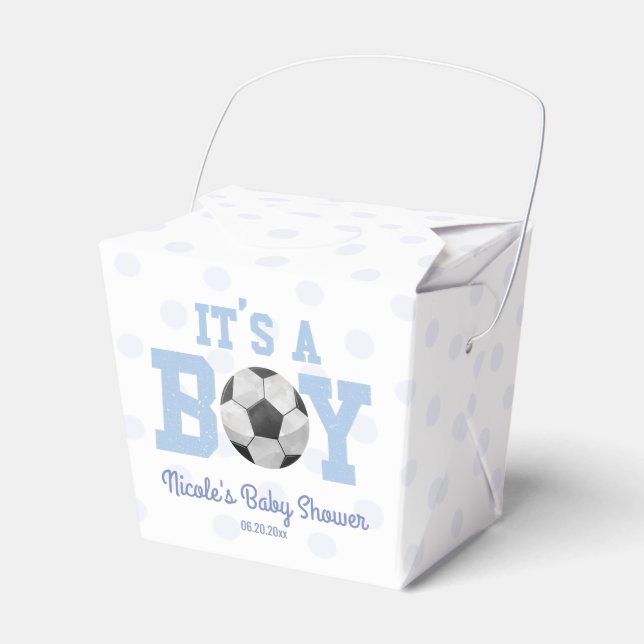 Det är en pojke! Blue Soccer Ball Baby Shower Presentaskar (Framsidan Sidan)