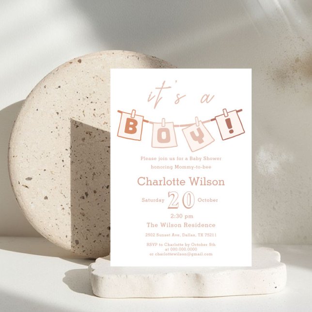 Det är en pojke! Cute Brown Gingham Baby Shower Inbjudningar (Skapare uppladdad)