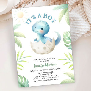 Det är en pojke! Cute Dinosaur Boy Shower Inbjudningar