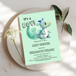 Det är en pojke! Cute Dinosaur med sin "Egg Baby S Inbjudningar