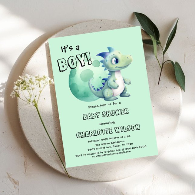 Det är en pojke! Cute Dinosaur med sin "Egg Baby S Inbjudningar (Skapare uppladdad)