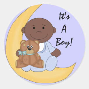 Det är en pojke - Cute Mörk Skin Baby Tecknad Runt Klistermärke