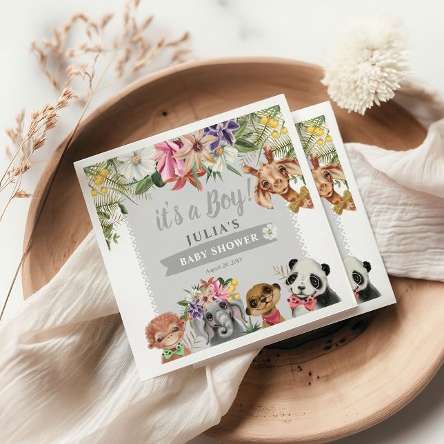 Det är en pojke! Cute Safari Animals Baby Shower Pappersservett (Skapare uppladdad)