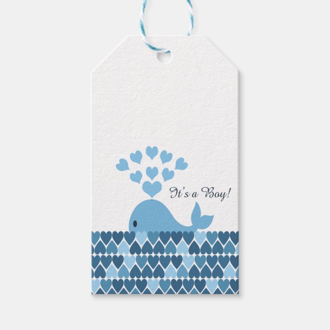 Det är en pojke Cute Whale Presentetikett (Framsidan)