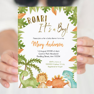 Det är en pojke Dinosaur Baby Shower Inbjudningar