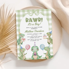 Det är en pojke Dinosaur Gingham Baby Shower Inbjudningar