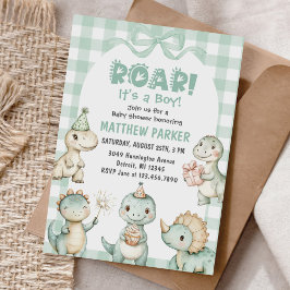 Det är en pojke Dinosaur Gingham Baby Shower Inbjudningar