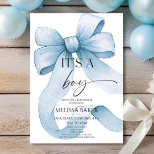 Det är en pojke Elegant blå rosett Baby Shower Inbjudningar