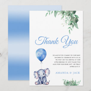 Det är en pojke Elephant Balloon Blue Baby Shower Tack Kort