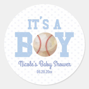 Det är en pojke! Favoriter för Blue Baseball Baby Runt Klistermärke