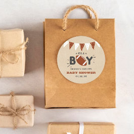 Det är en pojke! Fotbollsskor med samskjuten babys Runt Klistermärke