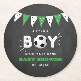 Det är en pojke! Fotbollsskuvret med medskjuten ba Underlägg Papper Rund