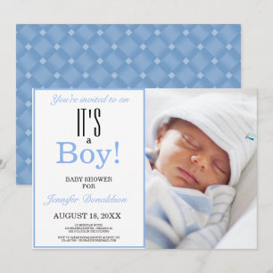 Det är en pojke Fotoblå inbjudan till babyvisnin