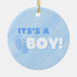 Det är en pojke! Gender Reveal-etikett Julgransprydnad Keramik