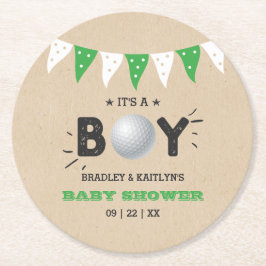 Det är en pojke! Golf Thenzed Co-ed Baby Shower Underlägg Papper Rund