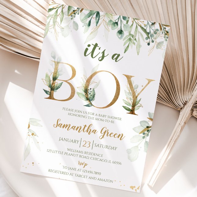 Det är en pojke - Greenery Baby Shower Inbjudningar (Skapare uppladdad)