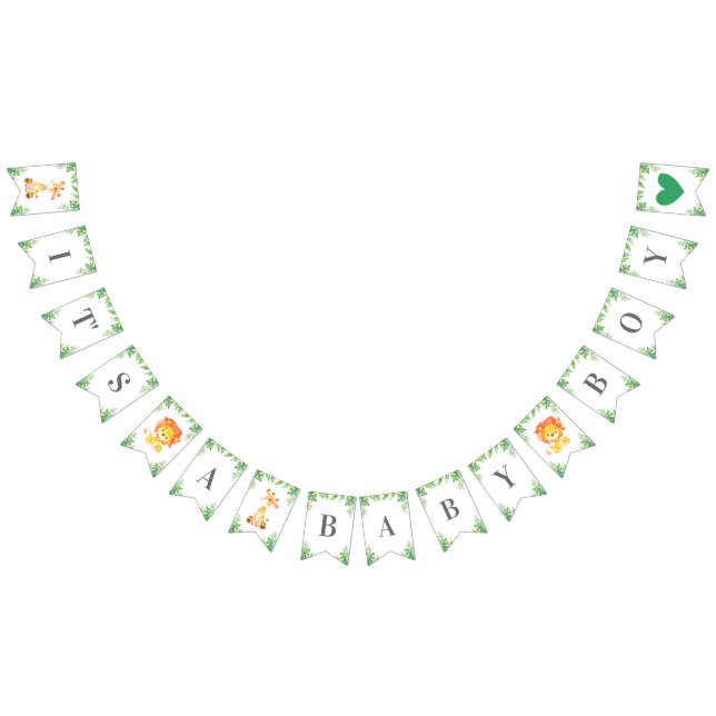 Det är en Pojke Grönt Jungle Safari Baby Shower Vimplar (Alla)