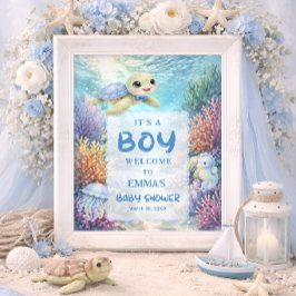 Det är en pojke Havssköldpadda Baby Shower Välkomm Poster
