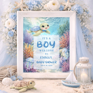 Det är en pojke Havssköldpadda Baby Shower Välkomm Poster