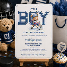 Det är en pojke Hockey Teddybjörn Pojke Barnkalas