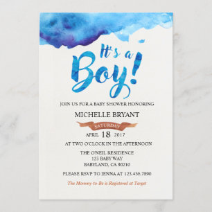 Det är en pojke i akvarell Baby Shower-inbjudan Inbjudningar