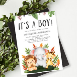 Det är en pojke Jungle Safari Animal Baby Shower Inbjudningar