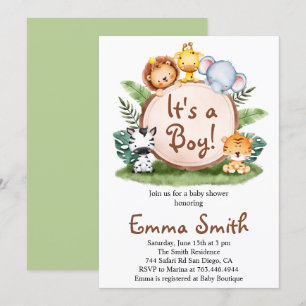 Det är en pojke Jungle Safari Djur Baby Shower Inb Inbjudningar