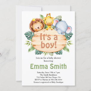 Det är en pojke Jungle Safari Djur Baby Shower Inb Inbjudningar